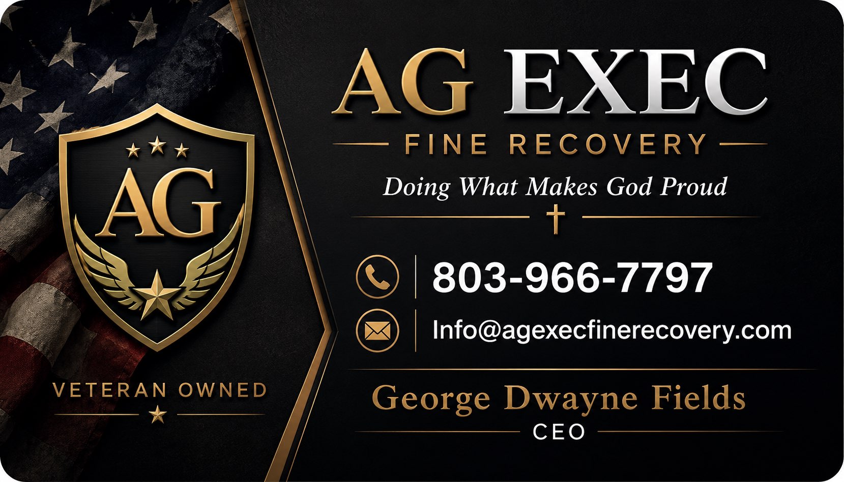 AG Executive Recovery Firm business card